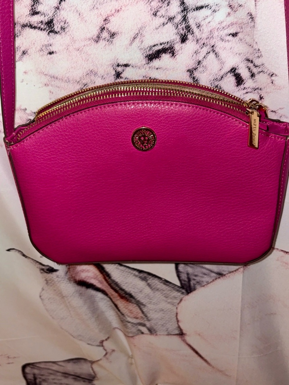 Bright Pink Crossbody Bag with Gold Accents
